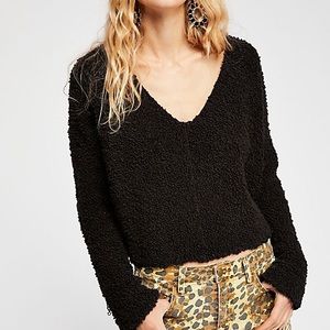 Free People Cozy Black Knit Hooded Sweater